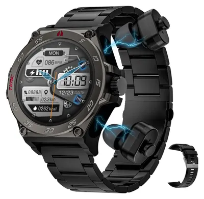 Produktbild von Smartwatch mit Ohrhoerern, 1,53-Zoll-IPS-High-Clear-Bildschirm, Sport-Gesundheitsueberwachung, Schlafmonitor-Uhr, IP67 wasserdicht, BT5.0 TWS-Ohrhoerer, lange Ausdauer, ueber 100 Multisport-Modi, BT-Anruf fuer Maenner und Frauen