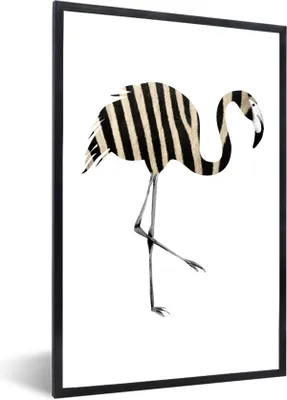Produktbild von MuchoWow® MuchoWow® Gerahmtes Poster Flamingo - Zebra - Schwarz und weiß 60x90 cm - Poster mit zchwarzem Bilderrahmen - Kunst
