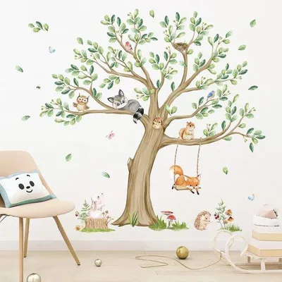 Productafbeelding van Famanu wandsticker, grote boom met bosdieren - voor kinderkamers