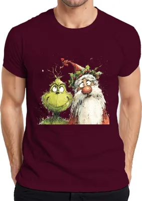 Produktbild von Grinch Weihnachtsmann frech Weihnachtsspaß Aquarell Cartoon Herren T-Shirt, Burgundy, XL