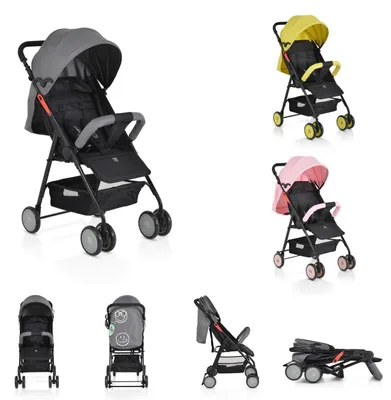 Obrázok produktu pre Detský kočík Moni, skladací buggy Capri, bezpečnostný pás, nastaviteľné operadlo, sivý