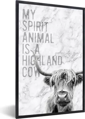 Produktbild von MuchoWow® Gerahmtes Poster Schottischer Highlander - Marmor - Zitat 40x60 cm - Poster mit Schwarzem Bilderrahmen Wandposter Rahmen Foto Bilder - Papierdruck - Wandbilder