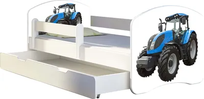 Immagine prodotto di Letto per ragazzi ACMA letto per bambini letto per ragazzi completo di materasso a doghe e protezione anticaduta Bianco 42 Tractor 180x80 + rete