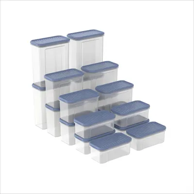 Produktbild von Rotho DOMINO 18er-Set Vorratsdosen mit Deckel stapelbar transparent Blau