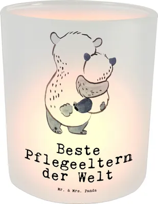 Produktbild von Mr. & Mrs. Panda Kerzenhalter Glas Panda Beste Pflegeeltern der Welt - Transparent - Geschenk, Garten Windlicht, Mami, Geschenkidee, Dankeschön, Teelichthalter, Papa