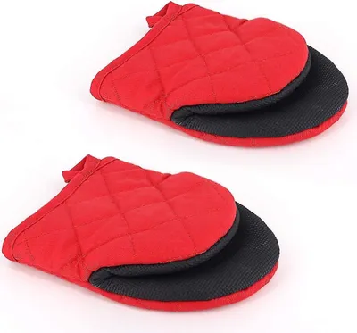 Produktbild von Red-AMAZINGCATS Neopren-Mini-Ofenhandschuhe, hitzebeständige 300 ºF-Handschuhe, Topflappen zum Kochen, Backen, rutschfeste Griffoberflächen und Aufhängeschlaufe
