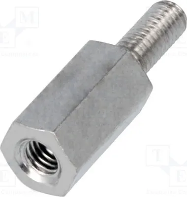 Productafbeelding van 10 afstandshulzen met schroefdraad, 10 mm inwendig: M3, uitwendig: M3, nikkel. 214x10 afstandshulzen