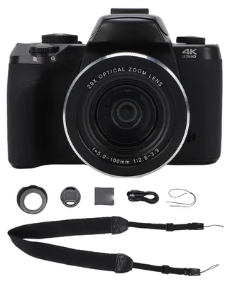 Zdjęcie produktu dla Aparat cyfrowy do fotografii 4K, 75 MP, Wi-Fi, vlog, z lampą błyskową, osłoną przeciwsłoneczną, baterią 3000 mAh, 4-calowym ekranem dotykowym i 20-krotnym zoomem optycznym