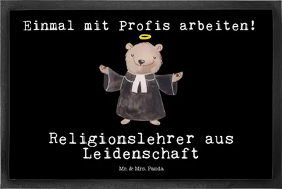 Produktbild von Mr. & Mrs. Panda Schmutzmatte Religionslehrer Leidenschaft 50 x 75 cm - Schwarz - Geschenk, Schmutzfangmatte, Lustig, Spruch, fußmatte, Gummimatte, Witzig, Grundschule