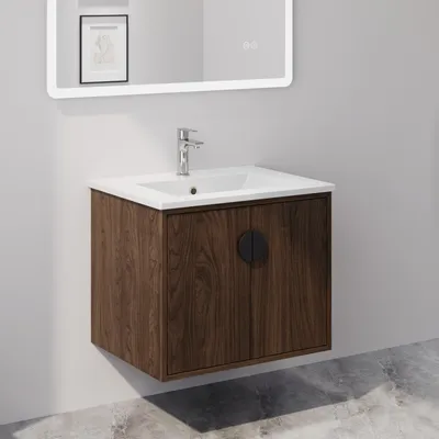 Produktbild von HOROW 60cm Waschtisch inkl. Waschbecken Badmöbel Set 2-teilig Waschbecken mit Unterschrank Waschbeckenunterschrank mit Einsatz-Waschbecken weiß