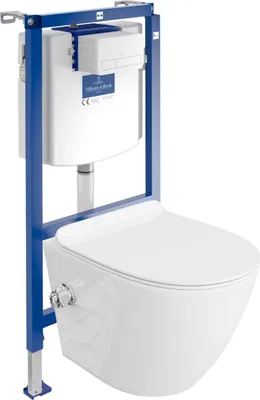 Produktbild von DOMINO | Villeroy&Boch ViConnect H112 Vorwandelement Unterputz WC mit Bedienplatte + Wand Hänge Tiefspül WC Salto Weiß Spülrandlos | WC Komplett set |