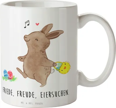 Produktbild von Mr. & Mrs. Panda Tasse Hasen Eier suchen - Weiß - Geschenk, Kakaotasse, kaffeebecher keramik, Becher, Ostern, Kaffeetasse