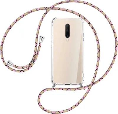 Produktbild von Handykette Backcover-Schutzhülle mit Band (Metall silberfarben) für OnePlus 7 Pro - rosa Karo