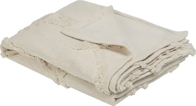Zdjęcie produktu dla BELIANI Koc beżowy bawełniany 130 x 160 cm pleciony narzuta do salonu sypialni styl boho