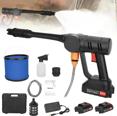 Produktbild von Schnurlose Autowaschanlage Verstellbare Düse 2 Batterien 1 Ladegerät mit Eimer Wasserrohr 180w Waschen Metall Hochdruckstrahl Wasser waschen Reiniger