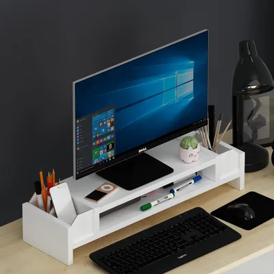 Produktbild von HOMIDEA CINAR Monitorständer – Monitorerhöhung mit Ablagefläche – Schreibtisch Organizer für Büro und Homeoffice (Weiß)