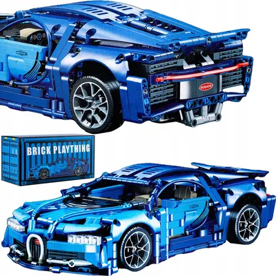 Image de Set de briques voiture 1300 pièces 1:14 bleu pneus en caoutchouc jantes argent autocollants modèle à assembler