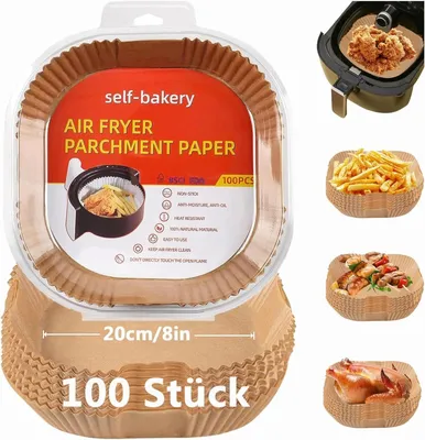 Productafbeelding van Bakpapier voor heteluchtfriteuse, 100 stuks, 20-25 cm. Anti-aanbak bakpapier, wegwerp bakjes, perkamentpapier voor heteluchtfriteuse