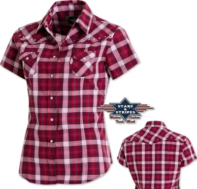 Produktbild von Country Western Bluse "Doreen" - Stars & Stripes - Kurzarmbluse Westernbluse 3XL - 52/54