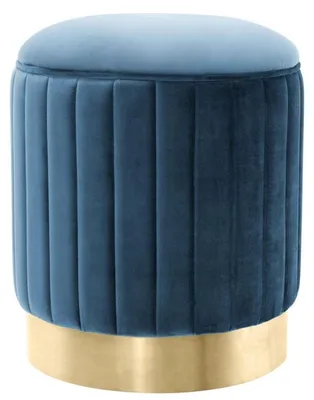 Image de Casa Padrino tabouret bleu / laiton Ø 40 x h. 45 cm - Tabouret de luxe pour s'asseoir