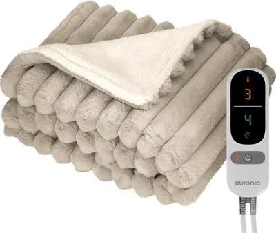 Produktbild von Auronic Elektrische Heizdecke - 160 x 120 cm - 1 Person Wärmedecke - 3 Wärmestufen - Heizdecke - Plüsch - Taupe