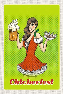 Produktbild von vianmo Holzschild 18x12 cm München  Frau Dirndl Bier