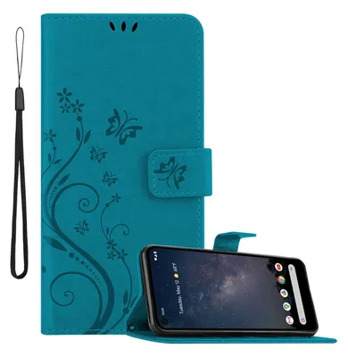 Produktbild von Cadorabo Hülle für Google PIXEL 4A 5G in FLORAL BLAU Schutzhülle im Blumen Design mit Magnetverschluss, Standfunktion und Kartenfächern Flip Case Flower Cover Etui Handy Klapp Hülle Book Tasche