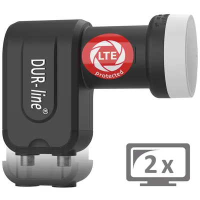 Produktbild von DUR-line +Ultra Twin LNB - 2 Teilnehmer schwarz - mit LTE-Filter [ Test  *] 2-Fach, digital mit Wetterschutz, Full HD, 4K,