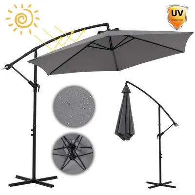 Image de Parapluie ⌀3,0M Gris Protection solaire Parasol à manivelle Ombrelle solaire Jardin
