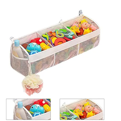 Produktbild von Kinderspielzeug-Klassifizierungstasche, Badezimmer-Wandbehangtasche, Mesh, Drei separate Fächer, 19 * 16 * 2 cm,Weiß