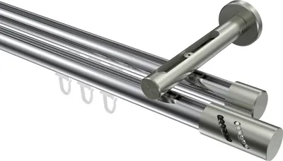 Produktbild von Interdeco Innenlaufstange / Gardinenstange mit Innenlauf Chrom / Edelstahl-Optik, Typ Siteno Zoena (Glitzerzylinder), 20 mm Ø 2-läufig, 220 cm