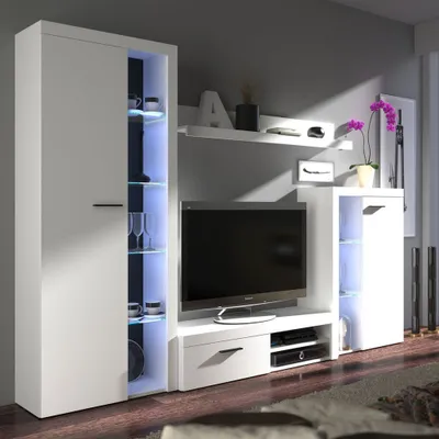 Obrázek produktu pro Moderní obývací stěna s LED osvětlením THISE - bílá