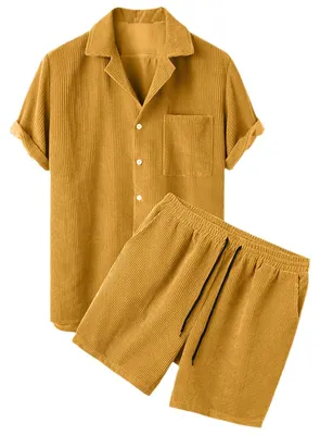 Imagen del producto de Conjunto de camisa de manga corta y pantalones cortos para hombre, ideal para el verano