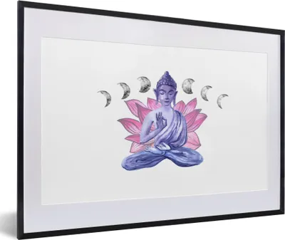 Produktbild von MuchoWow® MuchoWow® Gerahmtes Poster Buddha - Blumen - Mond 60x40 cm - Poster mit zchwarzem Bilderrahmen - Schlafzimmer - Plakat in Rahmen - Drucken