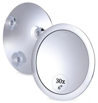 Image de Miroir grossissant 30x - Miroir grossissant avec 3 ventouses pour le maquillage, les soins de beauté et la salle de bains - Miroir grossissant pour le maquillage - 15 cm (chrome)