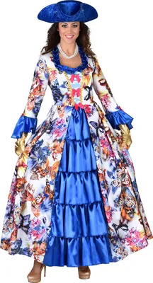 Produktbild von M219144-XL bunt-blau Butterfly Damen Rokoko Kleid Kostüm Marquisin Prinzessin Gr.XL=48