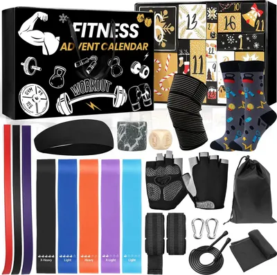 Produktbild von Adventskalender Fitness Gear 2025 Männer Frauen Teenager, Sportskalender Fitnessliebhaber Weinachtskalender 24 Heimfitness Werkzeug wie Zughilfen