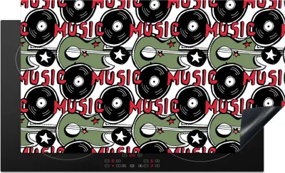 Produktbild von KitchenYeah© Herdabdeckplatte Muster - Musik - Vinyl , 91x52cm, Küche Deko, Glaskeramikkochfeld Herdabdeckung, Abdeckplatte fùr Kochfeld