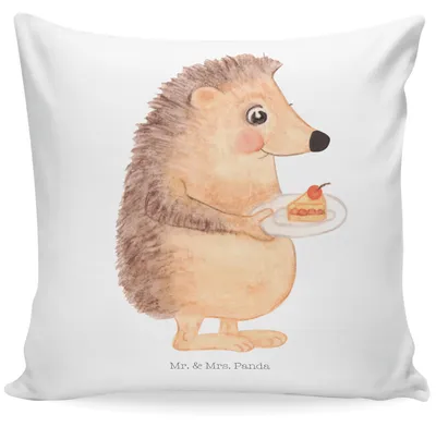 Produktbild von Mr. & Mrs. Panda Dekokissen Igel Kuchenstück - Weiß - Geschenk, kissen bedruckt, Tiermotive, Geburtstagskuchen, Kuschel, Kuchen Backen, Sofa, Torte, für, 40x40