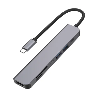 Produktbild von USB C Hub, USB C Adapter MacBook Pro Adapter, 7 in 1 mit 4K HDMI Ausgang, kompatibel für Laptop und andere Typ-C Geräte (PD TF Kartenleser 100W)