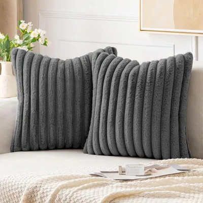 Produktbild von MODFU Samt Kissenbezug 2er Set Kissenhülle 45x45 cm mit Reissverschluss Sofakissenbezug Dekokissenbezug 100% Baumwolle Dunkelgrau
