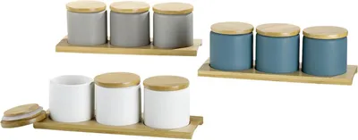 Produktbild von Gilde Keramik Set3 Töpfchen auf Bambustablett 49282