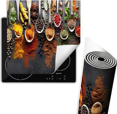 Image de Plaque de recouvrement pour cuisinière 60x52 cm Couverture de plaque vitrocéramique Tapis antidérapant Enroulable, Épices Herbes aromatiques