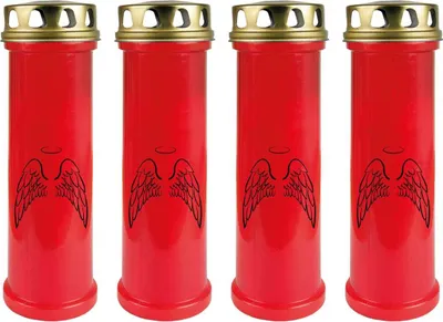 Produktbild von Grabkerze Rot 4er Pack, Brenndauer: 100 Stunden ( je Kerze ), Motiv: Engelsflügel