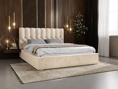 Obrázek produktu pro Čalouněná postel GRAINGOLD 180x200 Roma - manželská postel se zásuvkou, sametovou látkou a lamelovým rámem - krásný a elegantní styl - béžová (Magic Velvet 2201)