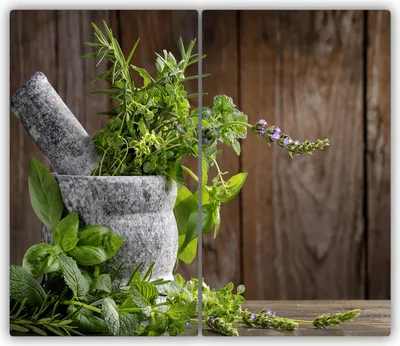 Produktbild von Tulup Glas-Herdabdeckplatte - 2x30x52cm - Glaskeramikkochfeld-Abdeckung Spritzschutz Zweiteilig Kräuter Mörser