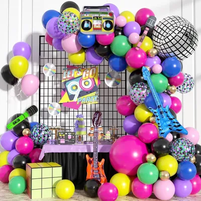 Image de 80's 90's Party Deco Retro Disco Fête à thème Set de guirlandes de ballons avec ballons multicolores Disco Ballons transparents Hip Hop Anniversaire Décoration