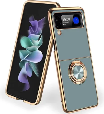 Produktbild von Schutzhülle für Samsung Galaxy Z Flip 3 5G mit Ringhalter, Ständer, Stoßfest Weich TPU Galvanisiert Hülle Brau