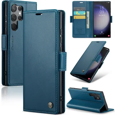 Immagine prodotto di Galaxy S23 Ultra 5G Case, RFID Blocking Card, Advanced Flip Custodia in pelle con funzione Stand per Samsung Galaxy S23 Ultra 5G Blu