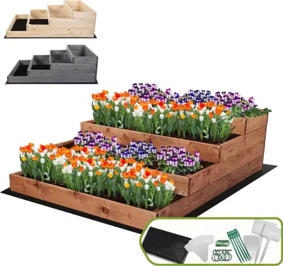 Produktbild von MODO24 Hochbeet Holz, Pflanzkasten, Massivholz, Kiefer, Kräuterbeet, Blumenkasten, Garten, Terrasse, 36x90x120 cm, Braun, ZP07